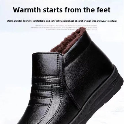 Men's Winter Thickened High-Top Cotton Shoes Warm Fleece Lined Leather Boots Anti-Slip Comfortable for Elderly And Dad