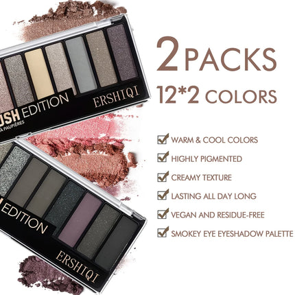 ErshiQI 12-Color Eyeshadow with Pearlescent, Matte & Fine Glitter