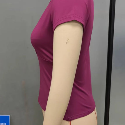 2025 Summer New Fashion Women's T-Shirt Solid-Color Slim-Fit V-Neck Short-Sleeve Top Y2k Clothing