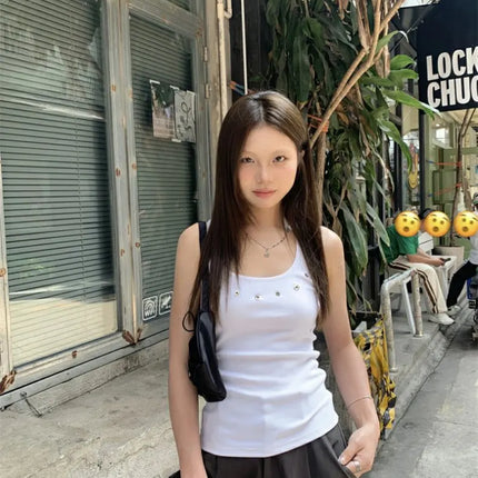 White Hollow out Work Letter Strap Vest Women Summer Design Unique American Spicy Slim Fit Svel Top Outerwear