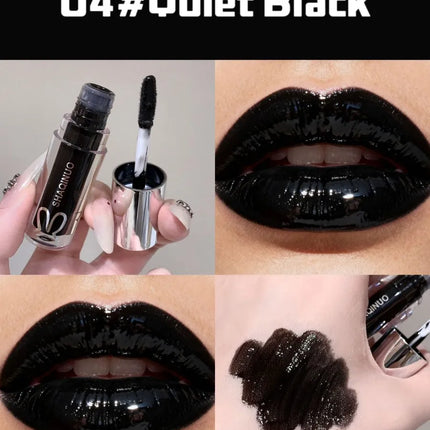 SHAQINUO Water Light Mirror Lip Gloss Lasting Moisturizing Cool Black Silver Gray Pearlescent Fine Sparkling Lipstick Lip Oil