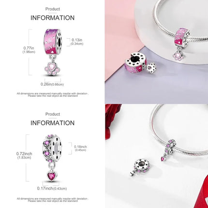 Lucky Clover Clip Charms 925 Sterling Silver Original Black Cat Stopper Clamp Silicone Spacer Charm For DIY Jewelry Bracelet