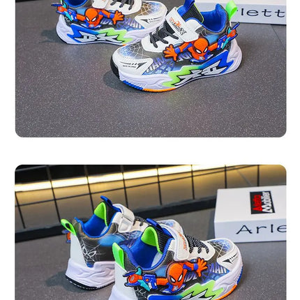 Kids'Casual Shoes Mesh Spider-Man Spring Shoes For Boys Flat Outdoor Basketball Anti-slip Breathable Blue Red Shoes Size 27-38