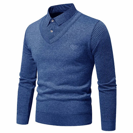 Autumn and Winter New Collection with Fleece Fake Two Piece Long Sleeved Polo Shirt for Men Fashionable and Casual Versatile Top