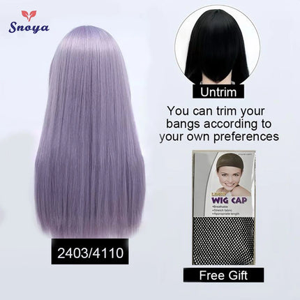 Snoya 60cm synthetic long straight cosplay wig with bangs Heat Resistant hair Anime pink blonde red blue purple women wig