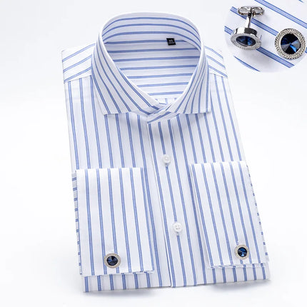 Luxury Mercerized Cotton French Cuff Button Shirts Long Sleeve Men Tuxedo Wedding Shirt High Quality Dress Shirt with Cufflinks