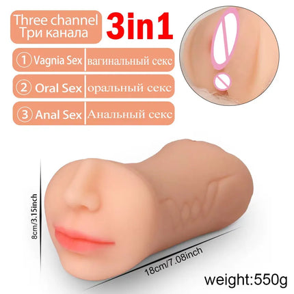 Male Masturbator 3 In 1 Realistic Vagina Sexy Toys For Men Pocket Pusssy Pussy Blowjob Masturbation No Vibrator Adults Sex Goods