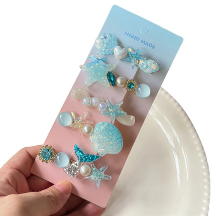 5Pcs Mermaid Hair Clips Set – Candy Color Shell & Starfish Side Bangs Clamps, Cute Ocean Theme Hair Accessories for Girls