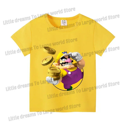 Super Marios Bros T-shirt for Kids Short Sleeve Shirt Cartoon Printed Tops Children Clothes Base Tee Boys Girls Clothing Gift