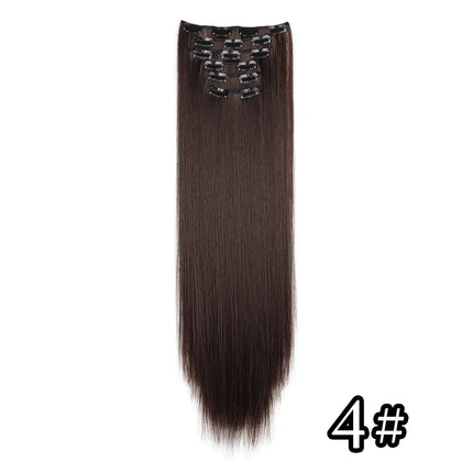 24 Inch Natural Hair Clips Synthetic Hair for Women Hair Tinsel Kit 16 Clips-on Hair in 6pcs Hair Extensions Wicks for Hair