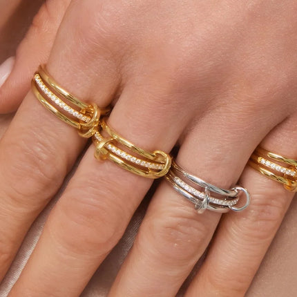 Stainless Steel Gold-Plated Zircon Three-Layer Stacked Round Ring For Women Non Tarnish Interlocked Rings Set Trend Jewelry Gift