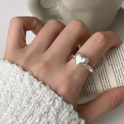 925 Sterling Silver Open Finger Ring Punk Heart Irregular Geometric Stackable For Women Girl Jewelry Gift Dropship Wholesale