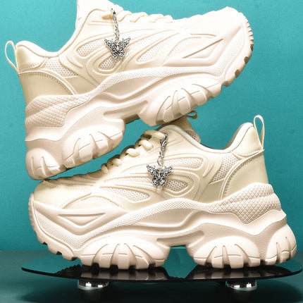 Women's Eva Solid Thick-Soled Heightening 7cm Fashionable Casual Vulcanized Shoes with Silver Butterfly Decorative Pendant Chain Shoe Accessories Light and Comfortable Soft-Soled Shock-Absorbing Non-Slip Women's Vulcanized Sh