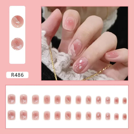 Cool Ash 24 Pcs Press on Nails Pink Nail polish Glossy Artificial Finger Manicure Reusable False Nails for Women
