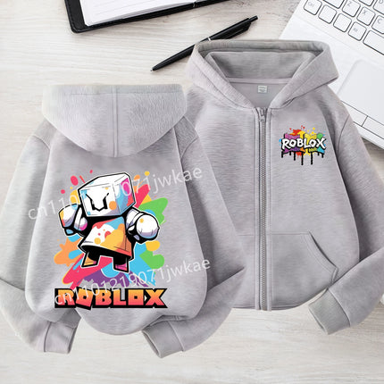 3-12 Boys Girls 2026 Kids Fashion Hoodies Tops Kids' Roblox Print Zipper Hoodie Colorful Splash Design Casual Sweatshirt For