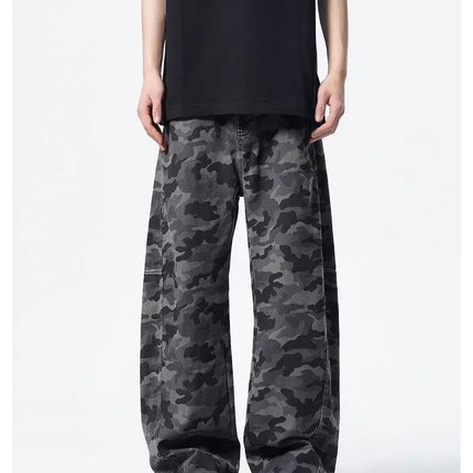 American High Street Camouflage Pants Unisex Spliced Curved Knife Pants Men's Street Style Jeans Gothic Men's Pants Y2K Clothing