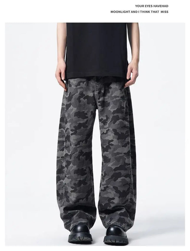 American High Street Camouflage Pants Unisex Spliced Curved Knife Pants Men's Street Style Jeans Gothic Men's Pants Y2K Clothing