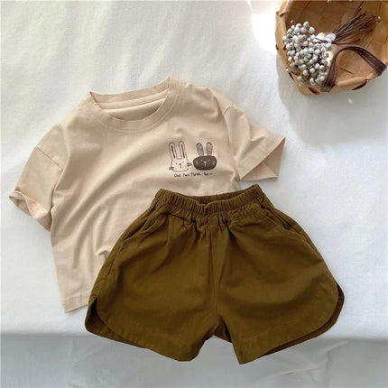 2025 Summer New Arrivals Children's short sleeve T-shirts Pure Cotton 2-7Y Cartoon Bunny T shirt Boys and Girls Loose casual Tops