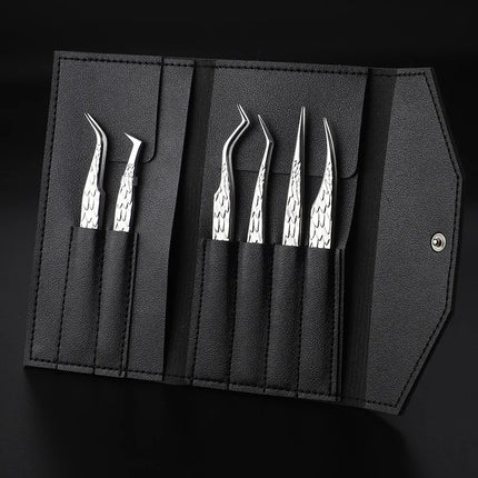 6PCS False Eyelash Tweezers Set For Fake Fan Lashes Extensions Planting Eyebrow Clip Eyelashes Tongs Makeup Nail Tools Kit