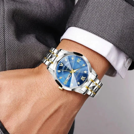 Top Brand Watch Men's Trendy Business High Quality Steel Strap Chinese English Dual Calendar Male Fashion Quartz Wristwatches