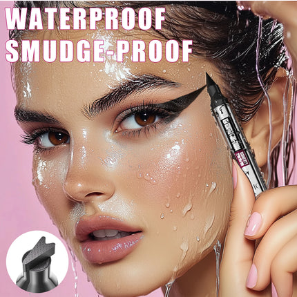QIC Dual Tip Eyeliner Stamp Pen - Waterproof, Quick-Dry, Long-Lasting & Smudge-Proof for Beginners, Natural Look with Black