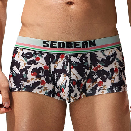 Seobean  Men's Soft Flat Bottom Sports Underwear Comfortable Boxer Briefs Fashion Floral Design