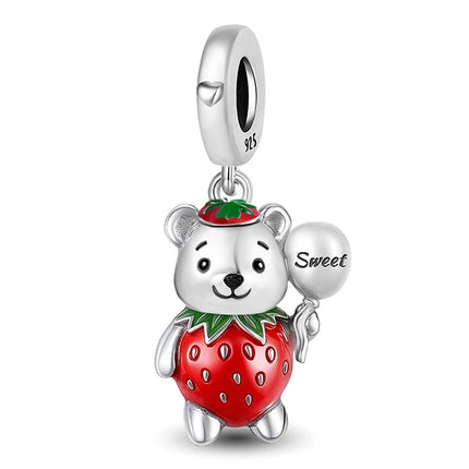 925 Sterling Silver Pink Cake Cherry Pineapple Strawberry Cherry Pendant Charm Ball Suitable for Bracelets DIY Women's Jewelry