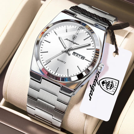 POEDAGAR Exquisite Business Men's Watch Stainless Steel Waterproof Luminous Man Wristwatch Date Week Classic Men's Quartz Watches