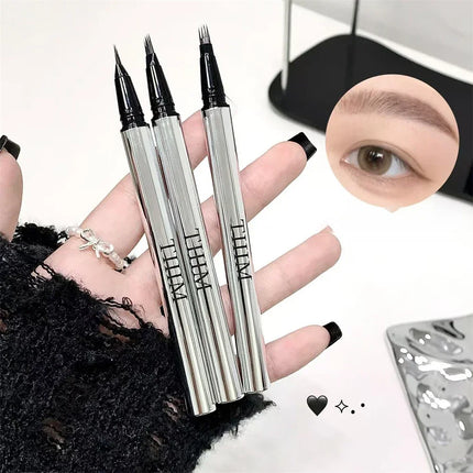 Waterproof Wild Eyebrow Pen 2/4 Separated Head Natural Brow Makeup Quick-Drying Creation of Ultra-Fine Lasting Liquid Eyebrow