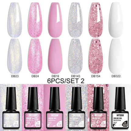 6pcs Pink Red Glitter Gel Nail Polish Set Silver Auroras Glitter Semi Permanent Soak Off UV Gel Varnish Nail Supplies DIY Decor