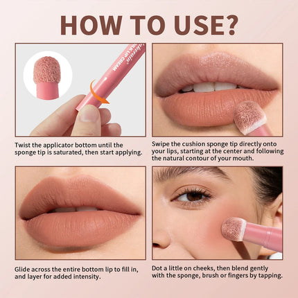 Lakerain Matte Blush Rotating Lipstick Multi-functional Lip Mud for Lips and Cheeks Long-lasting Waterproof Velvet Lip Gloss