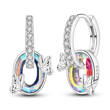 925 Sterling Silver Purple Series Feather Butterfly Dream Catcher Firefly Zircon Earrings for Women Luxury Jewelry Wedding Gift
