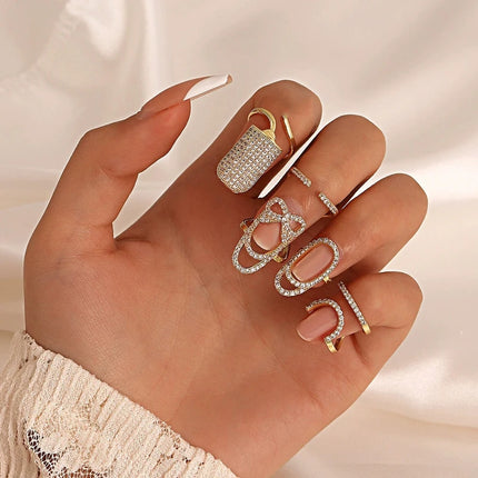 New Fashion Copper Inlaid Zircon Nail Ring INS Selling Gold Plated Manicure Joint Ring for Women Trend Party Jewelry