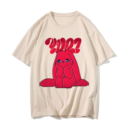 Yuqi 1st Mini Album YUQ1 T-shirt Same Rabbit Pattern Printing Tee-shirt Kawaii Fashion O Neck Cotton Tops T-shirt Couples Clothes