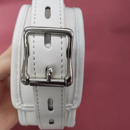 PU Leather Soft Padded White Handcuffs Ankle Cuffs Wrist Bondage Restraints Neck Collar BDSM Bondage Slave Erotic Adult Sex Toys