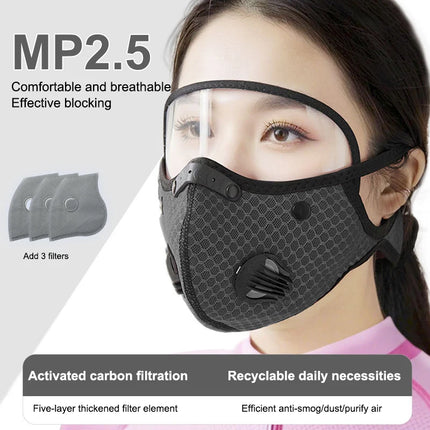 Men's Cycle-Ready Face Mask with Active Carbon Filters and Dust Goggles