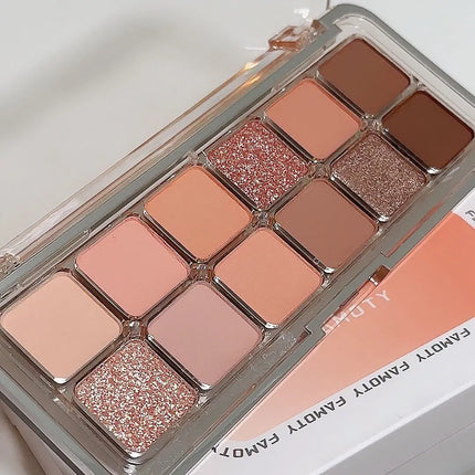 12-Color Low Saturation Eyeshadow Palette All Matte Tea Apricot Eye Makeup Palette Daily Earth Makeup Long Lasting Eye Shadows