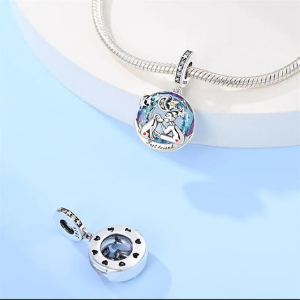 100% 925 Sterling Silver Blue Crystal Life Tree Angel Star Moon Pendants Charms Fit Qikaola 925 Original Bracelets DIY Jewelry
