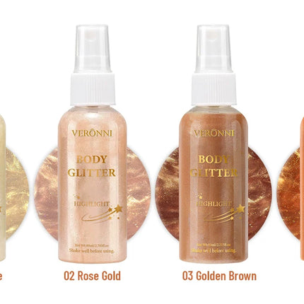 Liquid body highlighting shimmer oil makeup 4 Color Glitter Spray Oil Lotion glow cosmetics Glow Body Glitter Spray Oil Lotion