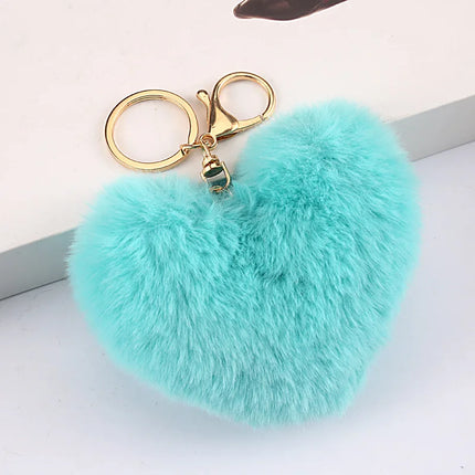 New Heart Plush Hair Ball Keychain Women Leopard Pompom Love Car Key Chain Bags Pendant Hairball Key Rings Jewelry llaveros 키링