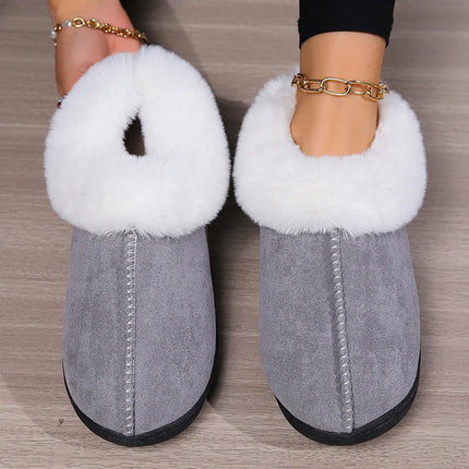Fur Ankle Fluffy Slippers Women 2024 Winter Warm Plush Indoor Home Slippers Woman Faux Suede Closed Toe Soft Sole House Shoes
