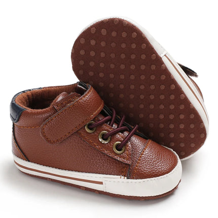 Spring and Autumn High Top With PU Anti Slip Baby Shoes 0-1 Year Old Baby Casual Sports Soft Soled Walking Shoes
