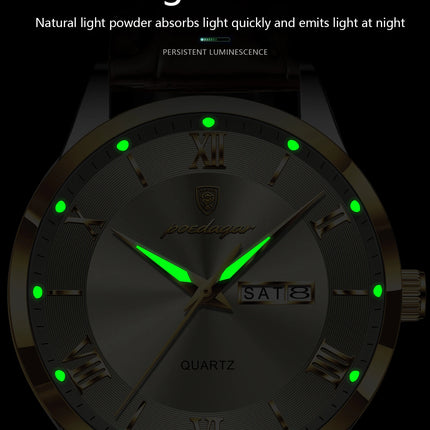 POEDAGAR Original Luxury Men's Wristwatch Leather Date Week Quartz Fashion Men Watch Waterproof Luminous Classic Watches For Men