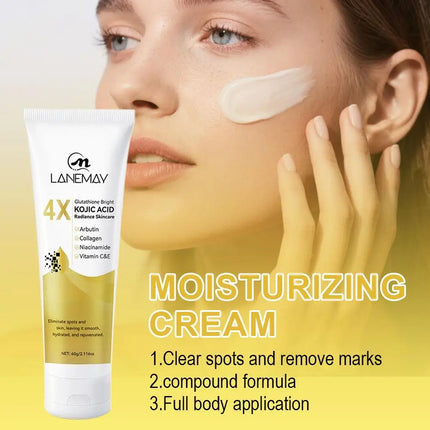 Kojic Acid Face Cream Lotion Glutathione Vitamin C Deep Hydrating Nourishing Moisturizer Evens Out Skin Tone For Day & Night Use