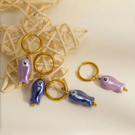 Stainless Steel Ceramic Fish Earrings for Women, Summer Dopamine Jewelry with Vibrant Colorful Pendant Hypoallergenic Gift