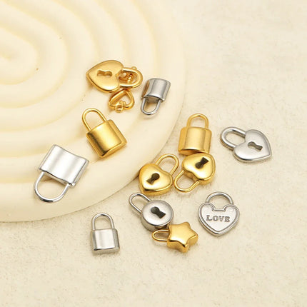 5pcs Gold Plated Stainless Steel Heart Lock Pendants Key Series Love Charms DIY Jewelry Making Necklace Bracelet Fittings Bulk