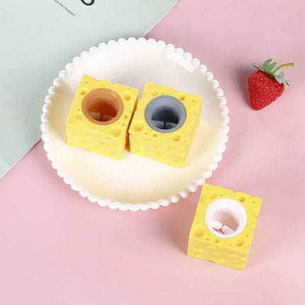 2pcs Pop Up Funny Mouse and Cheese Block Squeeze Anti-stress Toy Hide and Seek Figures Stress Relief Fidget Toys for Kids Adult