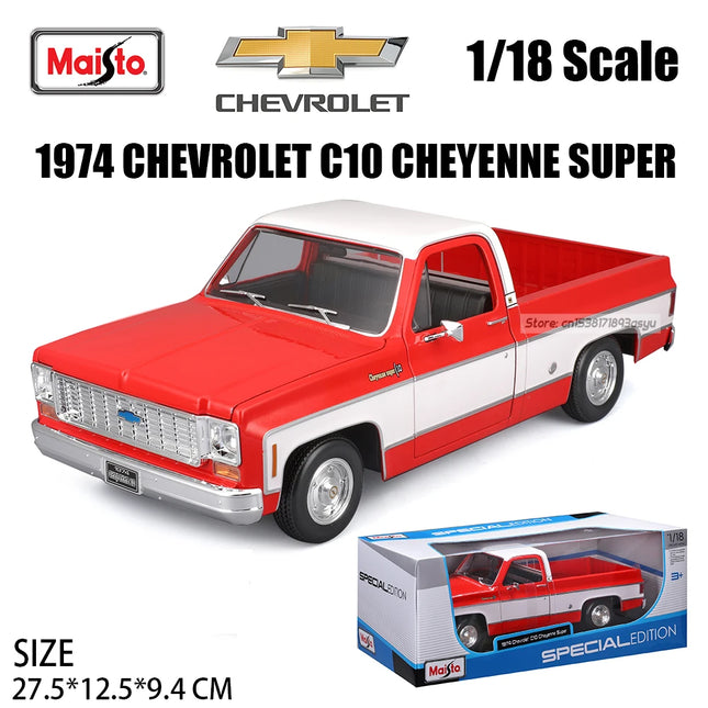 Maisto 1:18 1974 Chevrolet C10 Cheyenne Super pickup Alloy Car Model Static Die Casting Collection Gift Toy Gift Black base