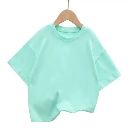Kids Loose Short-sleeved T-shirt Summer New Pure Cotton Round Neck Boys Girls Solid Color Tee Teen Girl Clothes 12-14 Years