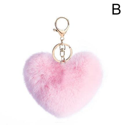 Rainbow Plush Ball Keychain Large Heart Pompom Key Chain for Women Car Bag Pendant Fashion Jewelry Fluffy Love Pompons Keyring